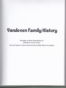 Cover of Addenda Vandeven Family History – Familiegeschiedenis Vandeven (Johannes van de Ven) book