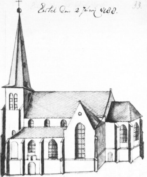 Tekening Willibrorduskerk Eersel, Verhees 1788