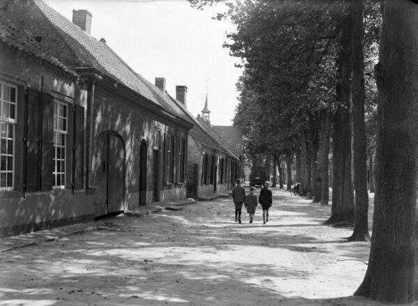 De lindebomen aan de oostzijde van de Markt in 1938. Foto Rijksdienst voor het Cultureel Erfgoed, Amersfoort / SP-0388.