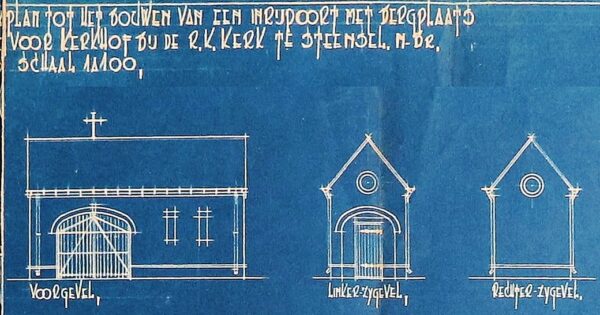 Oorspronkelijke blauwdruk van de inrijpoort van architect Frans Vervest, 1933.